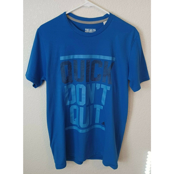 ADIDAS Men's Medium The Go-To Tee, "Quick Don't Quit" Polyester Blue T-Shirt - Picture 1 of 9